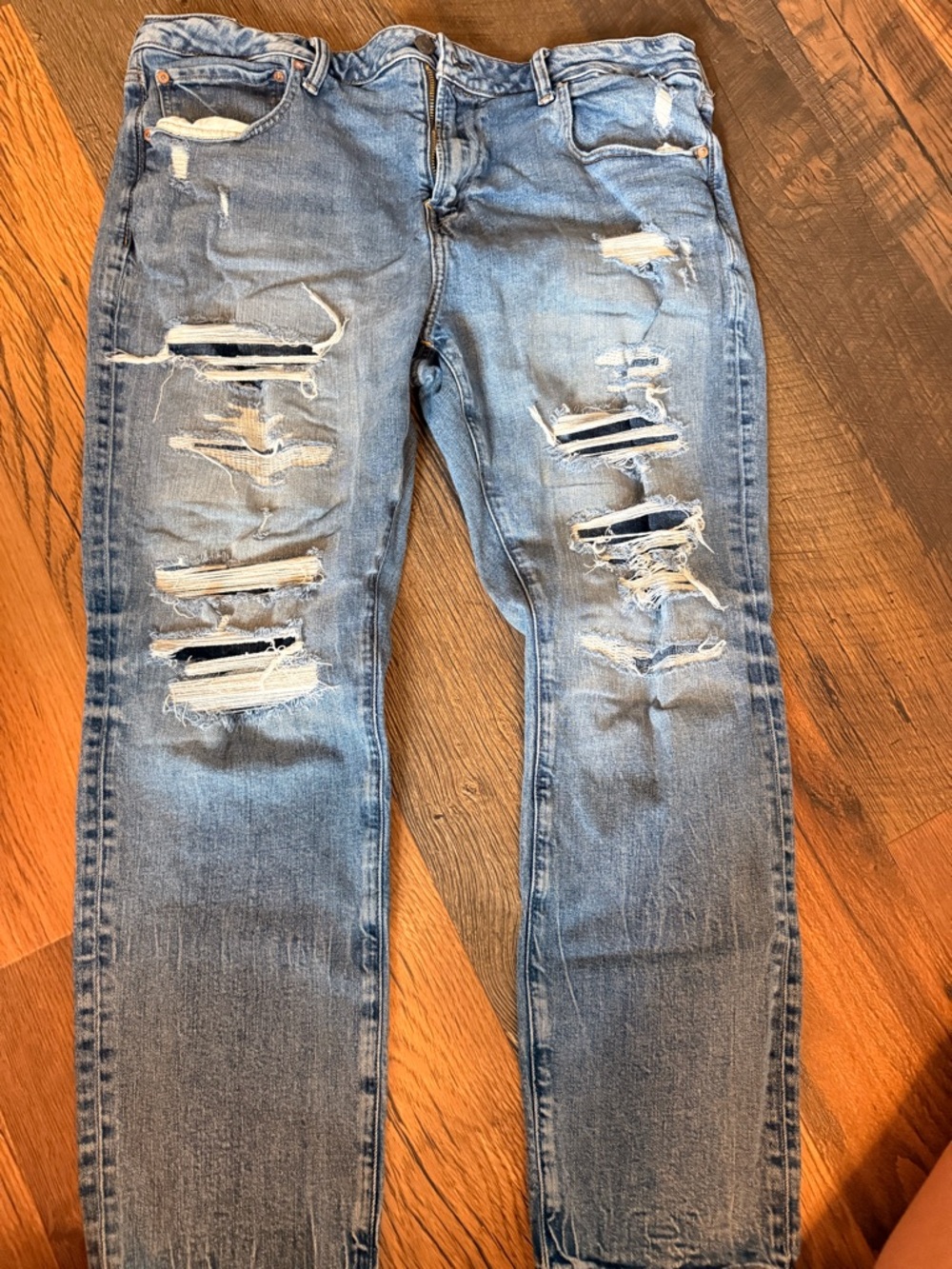American Eagle Outfitters Light Blue Ripped Athletic Slim Jeans